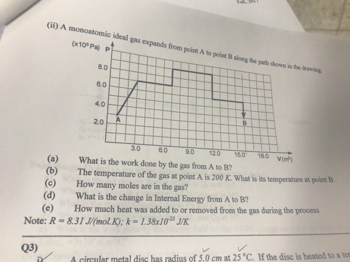 Solved Ii A Monoatomic Ideal Gas Expands From Point A To Chegg
