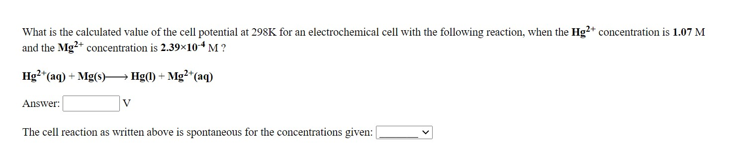 Solved What Is The Calculated Value Of The Cell Potential At Chegg