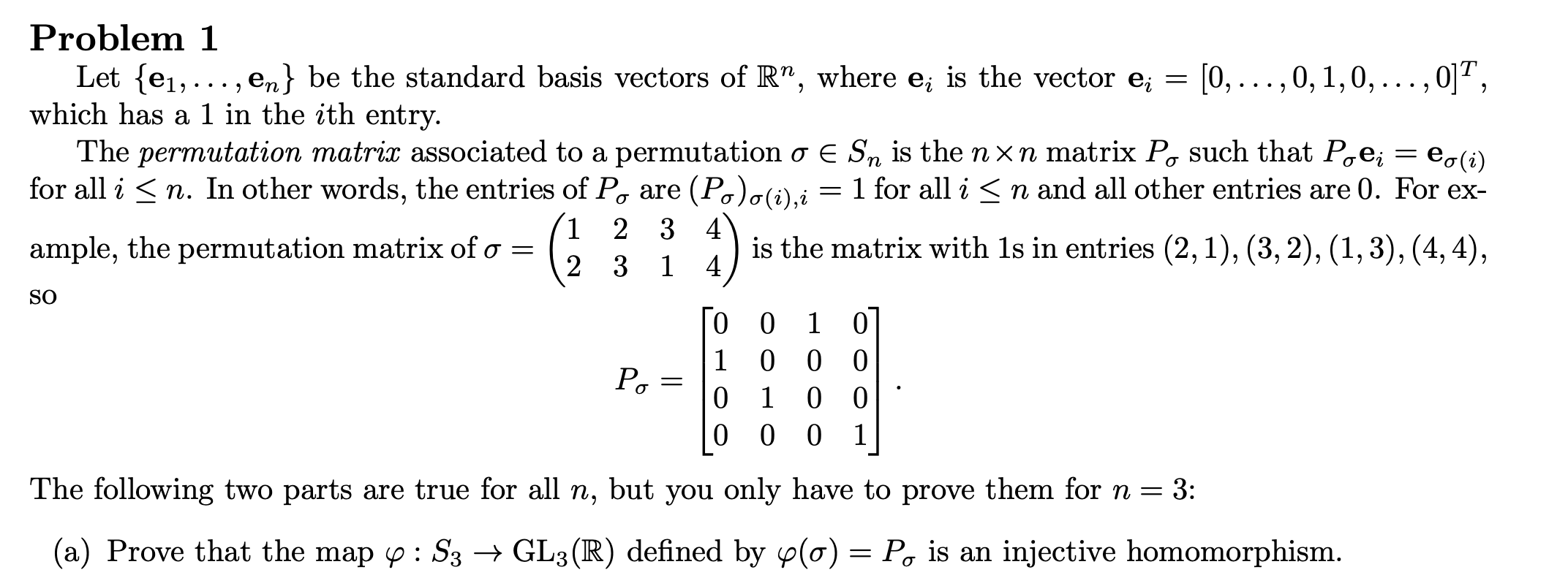 Solved Problem Let E En Be The Standard Basis Vectors Chegg