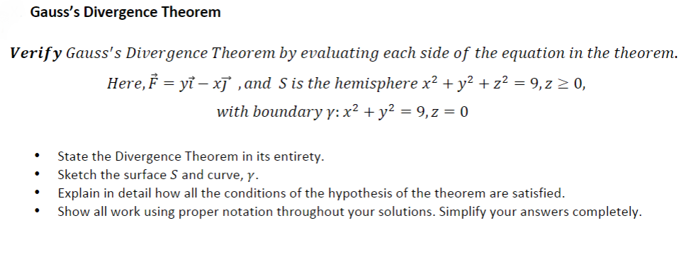 Solved Gauss S Divergence Theorem Verify Gauss S Divergence Chegg