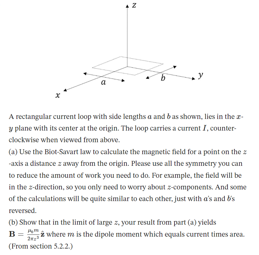 Solved A Rectangular Current Loop With Side Lengths A And B Chegg