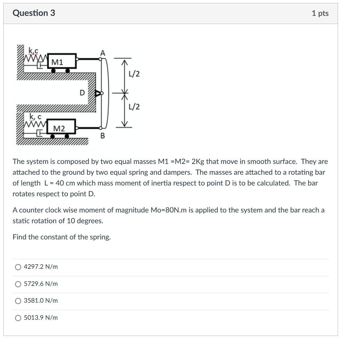 Solved The System Is Composed By Two Equal Masses M M Kg Chegg