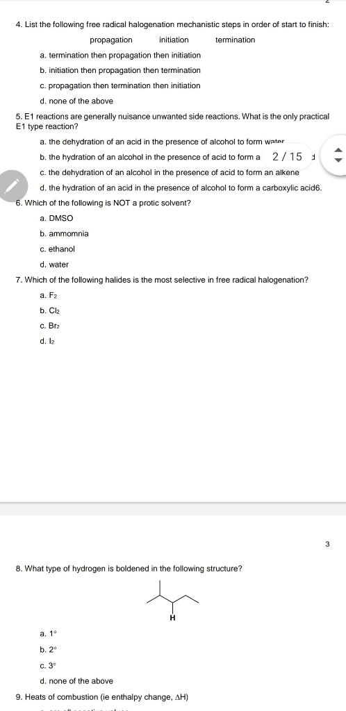 Solved 4 List The Following Free Radical Halogenation Chegg