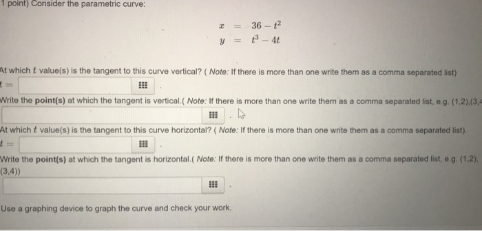 Solved Point Consider The Parametric Curve T Yt T Chegg