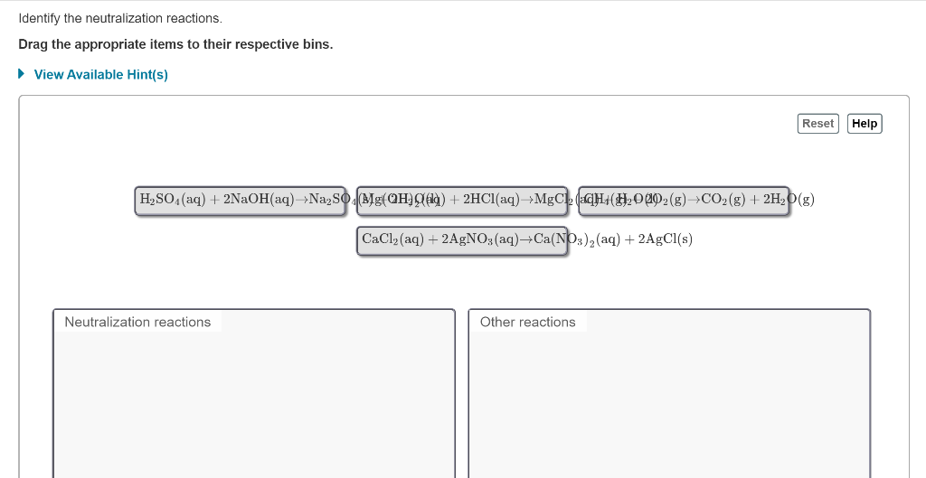 Solved Identify The Neutralization Reactions Drag The Chegg