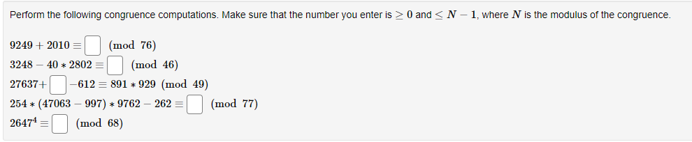 Solved Perform The Following Congruence Computations Make Chegg