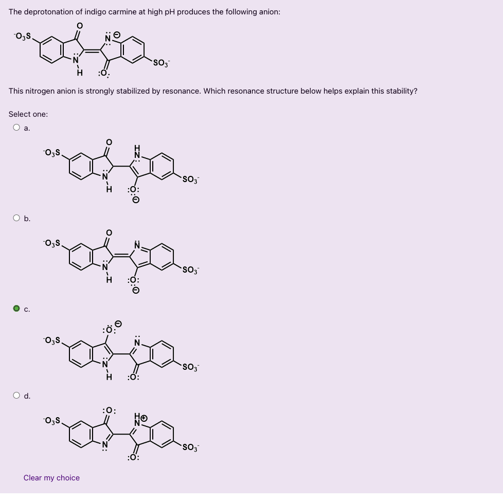 Solved The Deprotonation Of Indigo Carmine At High PH Chegg