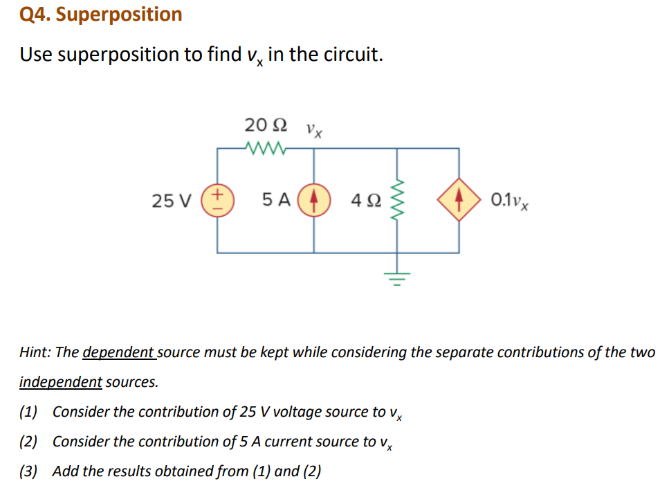 Solved Use Superposition To Find Vx In The Circuit Hint