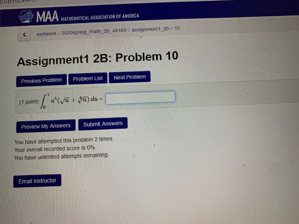 Solved Mathematical Association Of America Webwork Chegg