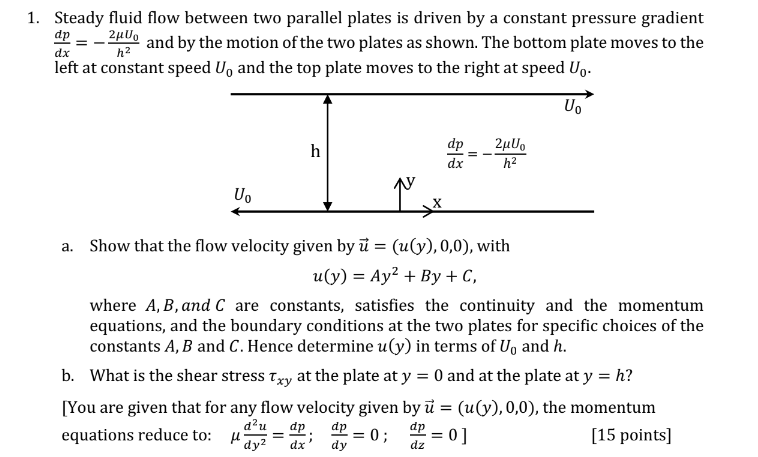 Solved Steady Fluid Flow Between Two Parallel Plates Is Chegg