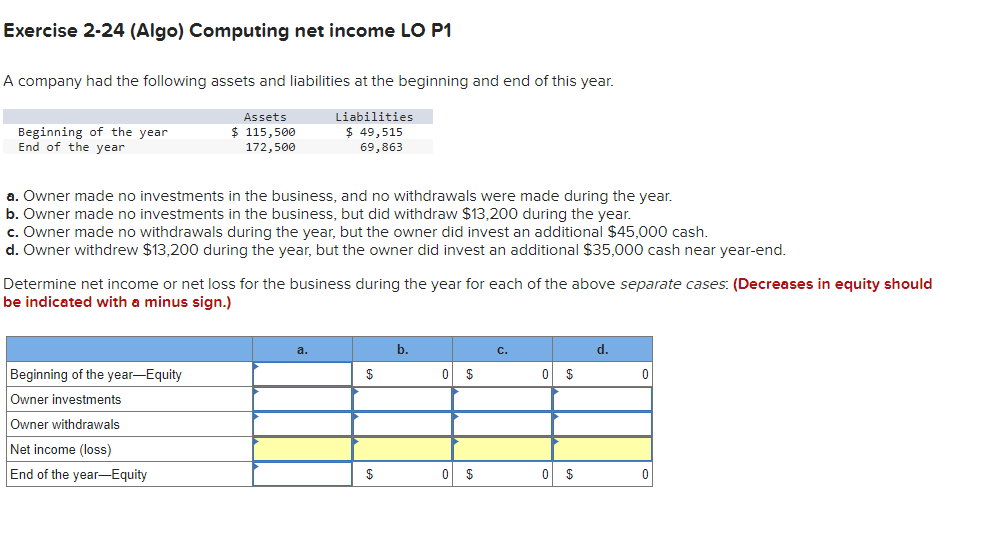 Solved Exercise 2 24 Algo Computing Net Income LO P1 A Chegg