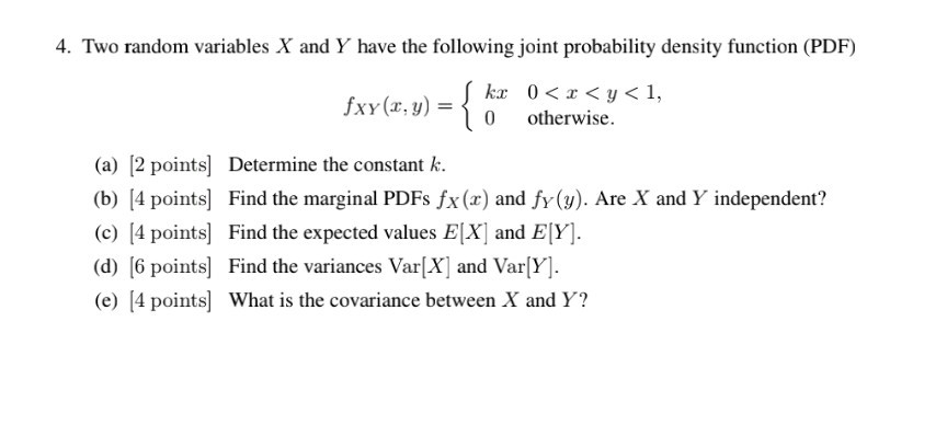 Solved Two Random Variables X And Y Have The Following Chegg