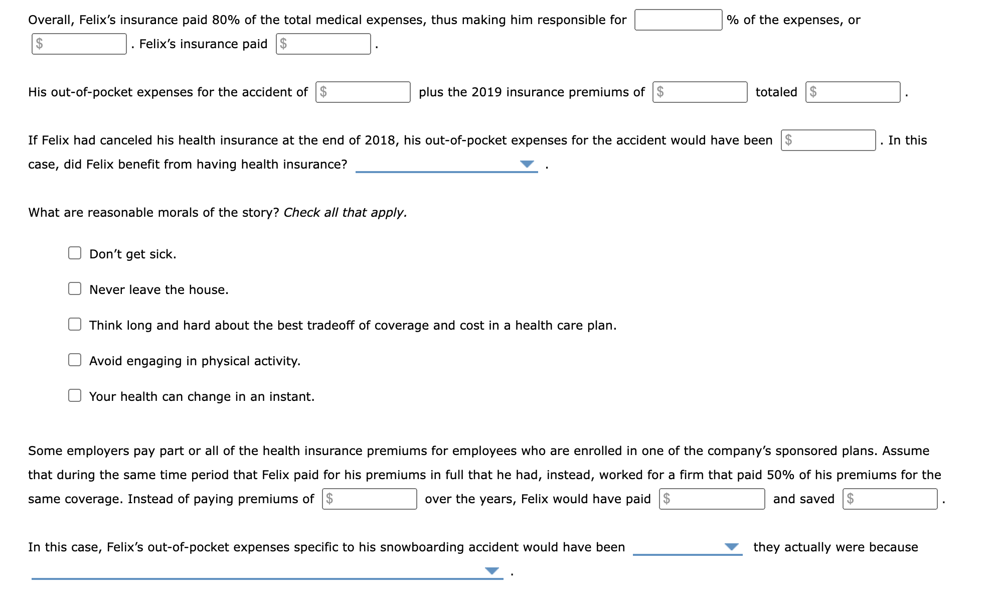 Solved 1 Benefit Of Health Insurance A Cautionary Tale In Chegg