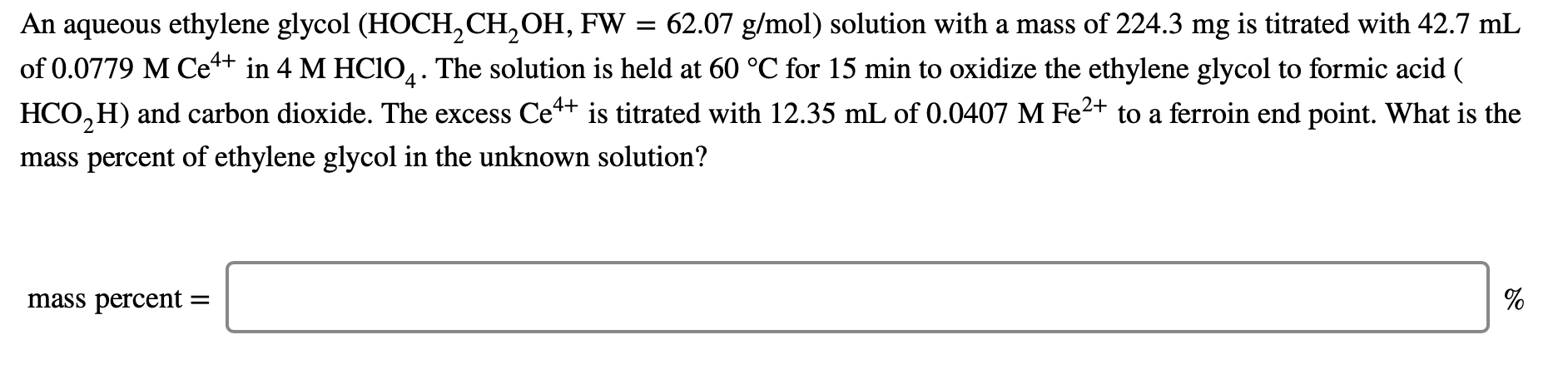 Solved An Aqueous Ethylene Glycol Hoch Ch Oh Fw Chegg