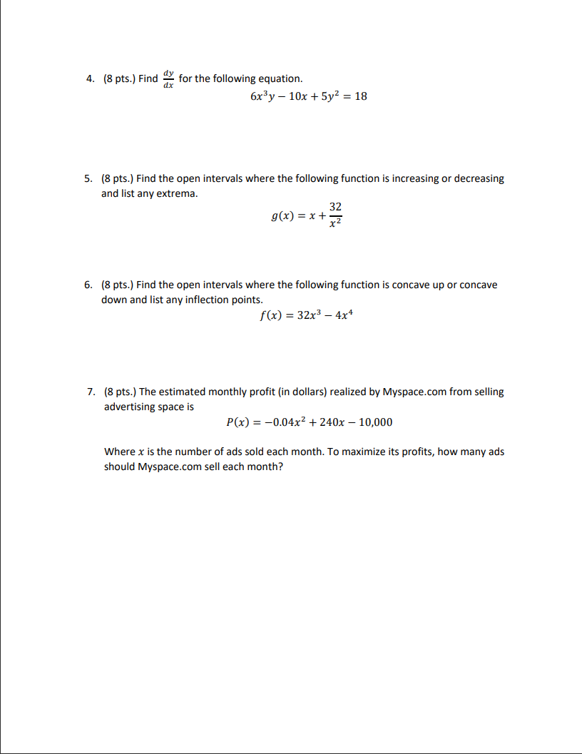 Solved 4 8 Pts Find Any For The Following Equation 6x3y Chegg