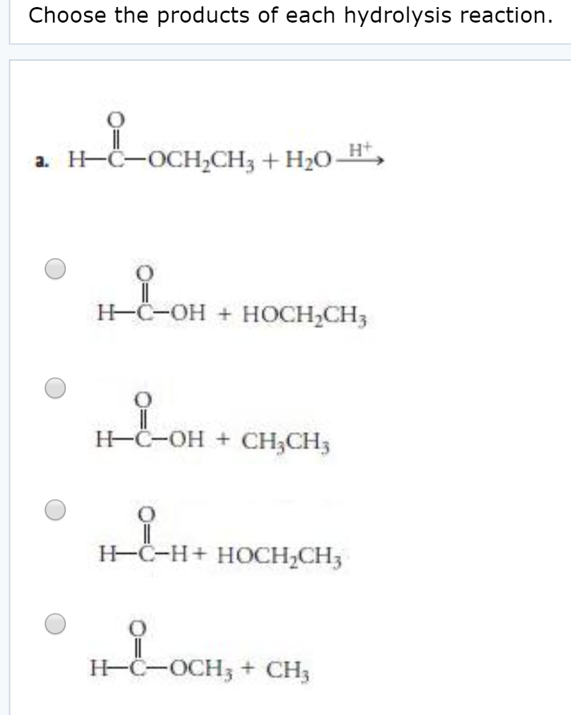 Solved Choose The Products Of Each Hydrolysis Reaction A Chegg