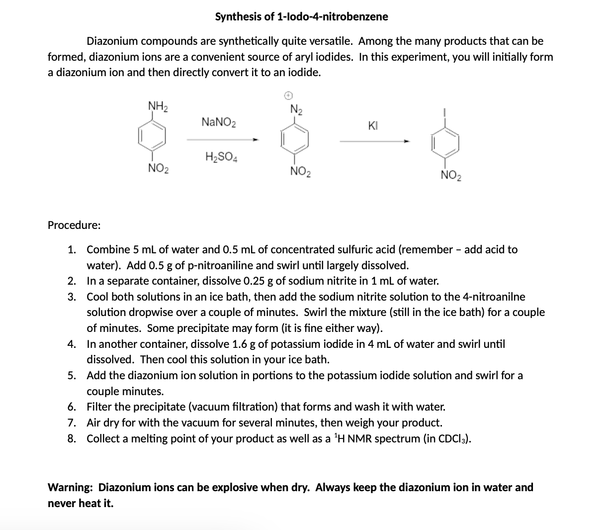 Solved Synthesis Of Lodo Nitrobenzene Diazonium Chegg