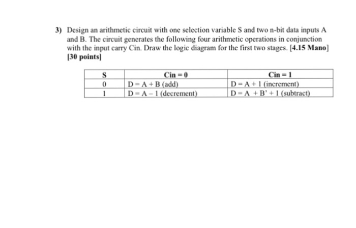 Solved Design An Arithmetic Circuit With One Selection Chegg