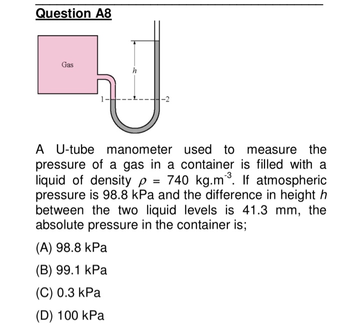 Solving For Gas Pressure In A Liquid Column Manometer Off