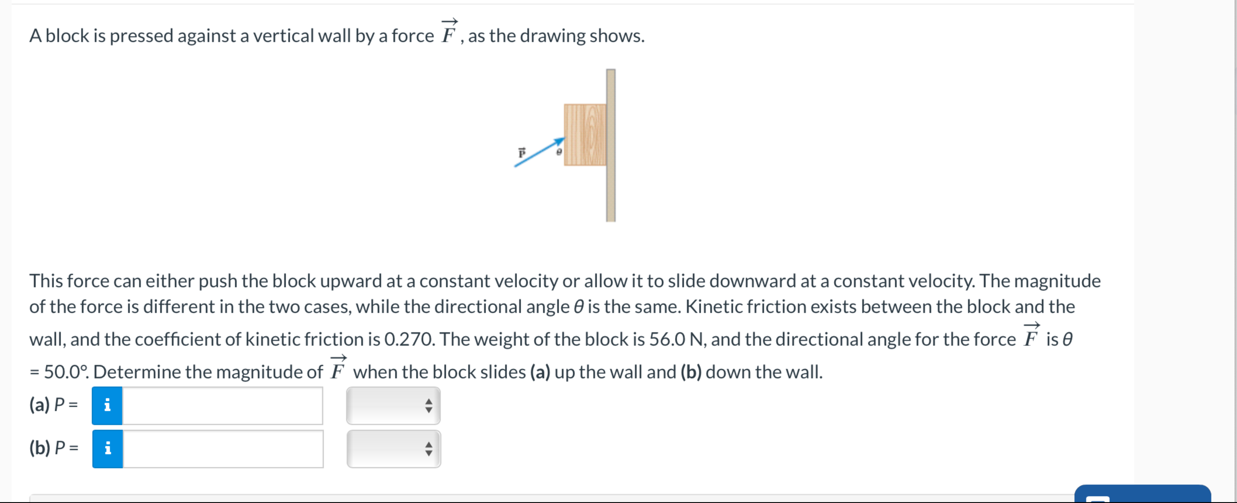 Solved A Block Is Pressed Against A Vertical Wall By A Force Chegg