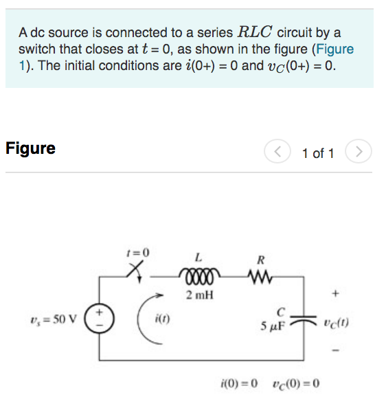 Solved A Dc Source Is Connected To A Series Rlc Circuit By A Chegg