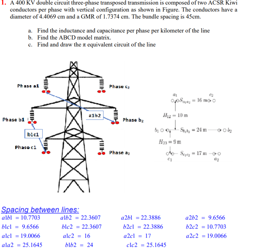 Solved 1 A 400 KV Double Circuit Three Phase Transposed Chegg