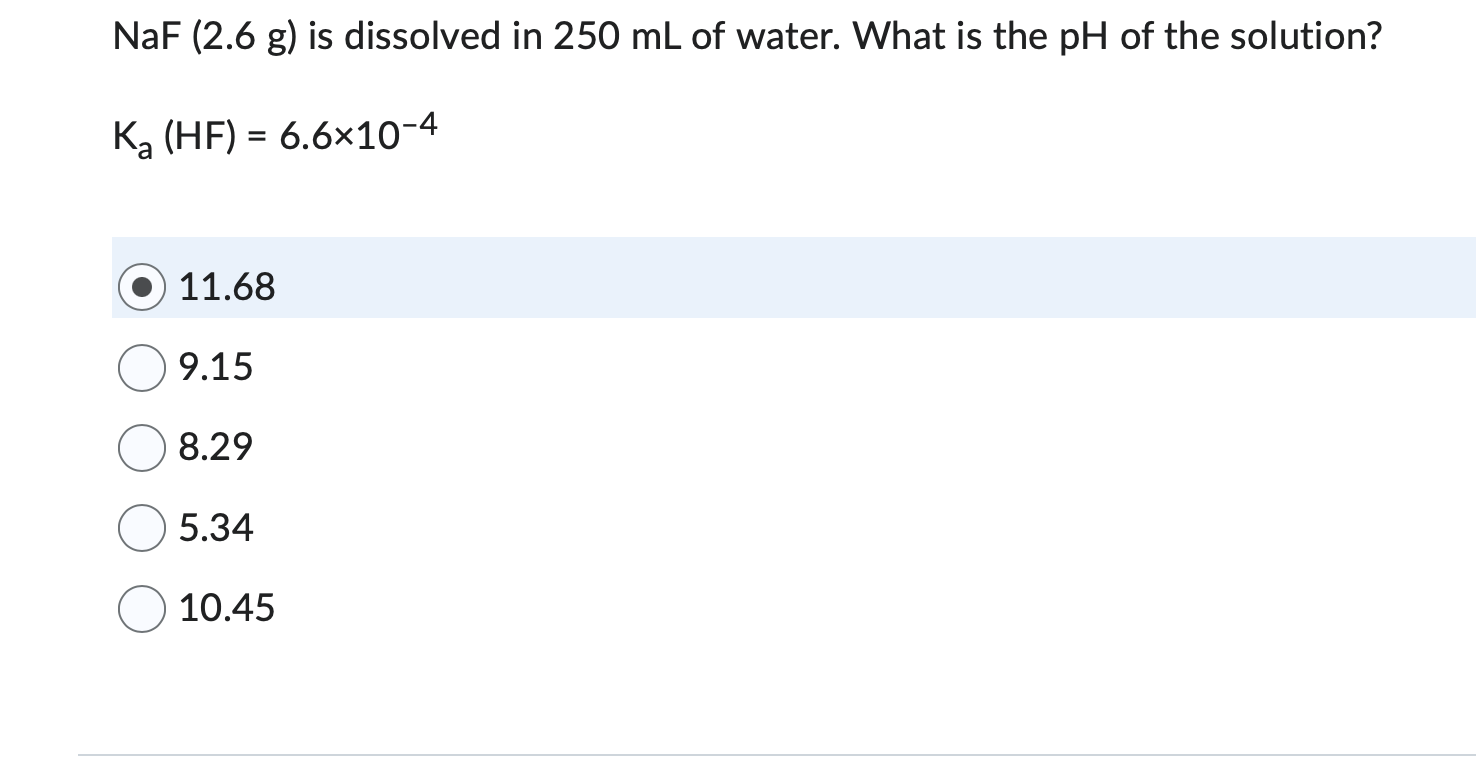 Solved NaF 2 6 G Is Dissolved In 250 ML Of Water What Is Chegg