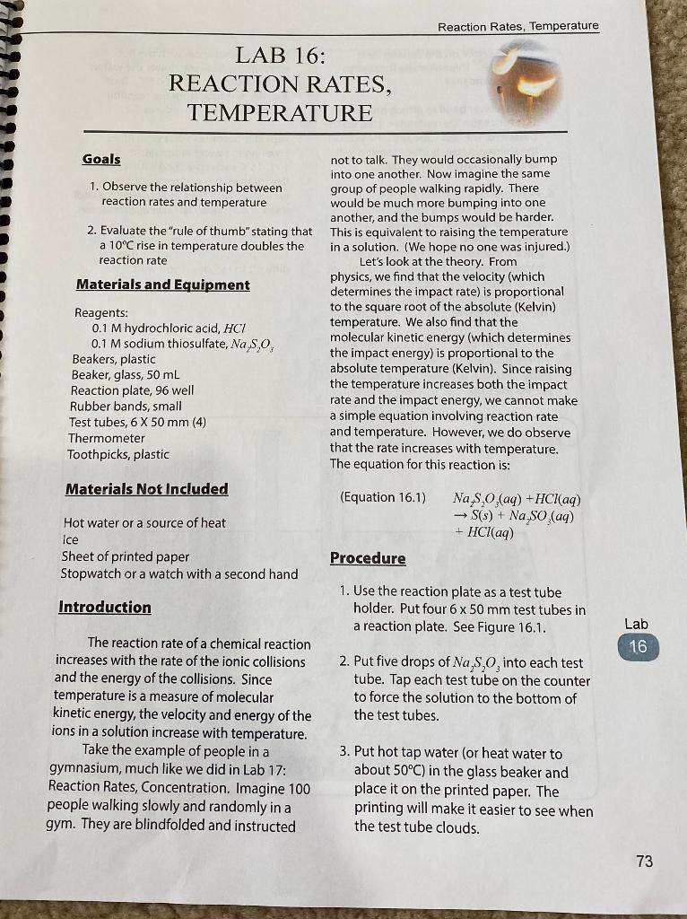 Reaction Rates Temperature LAB 16 REACTION RATES Chegg