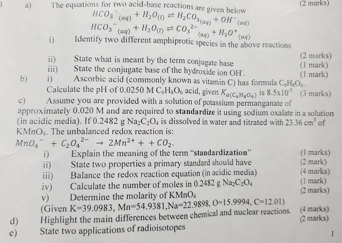 Solved A The Equations For Two Acid Base Reactions Are Chegg