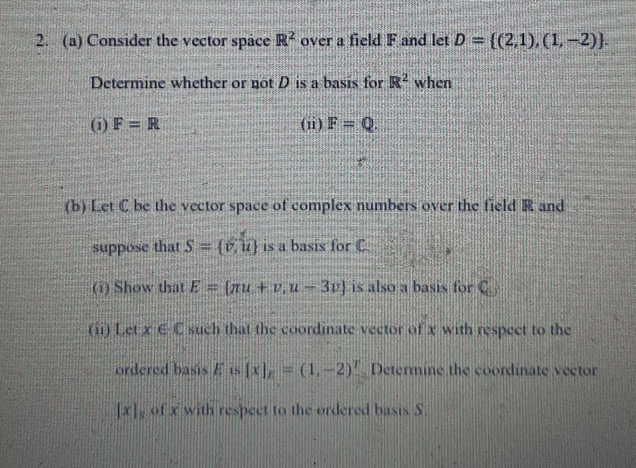 Solved A Consider The Vector Space R Over A Field F Chegg