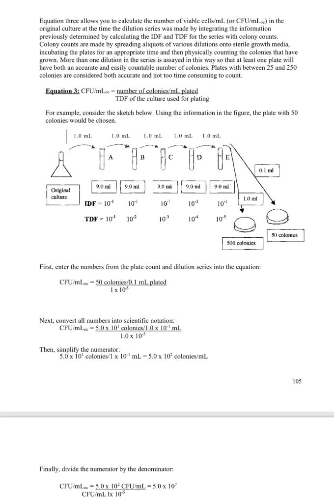 Solved Equation Cfu Mloc Number Of Colonies Ml Plated Chegg