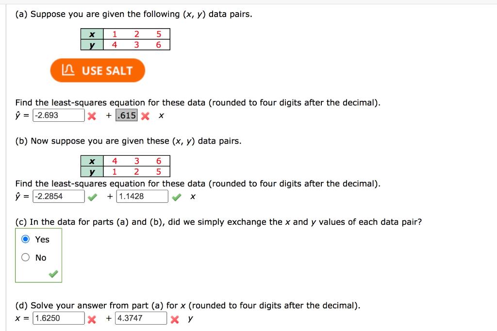 Solved A Suppose You Are Given The Following X Y Data Chegg