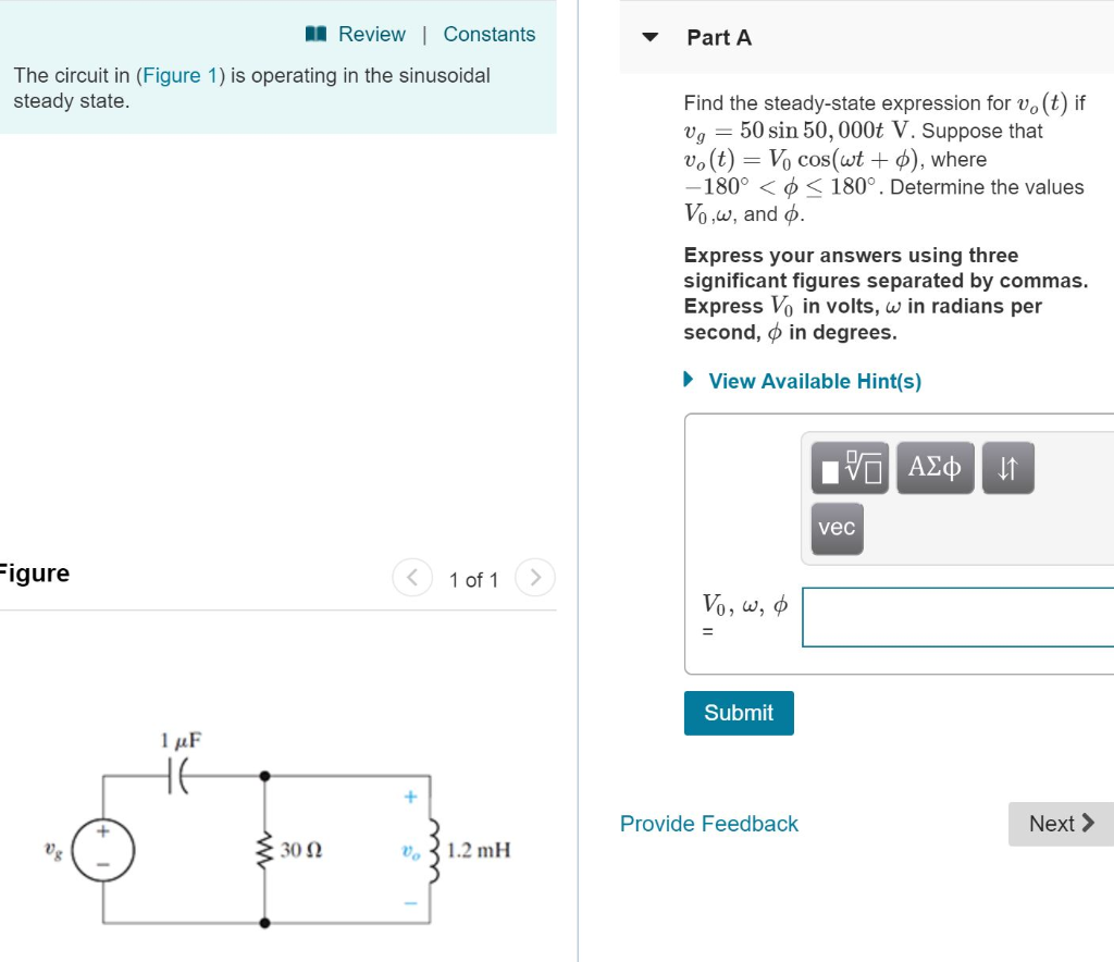 Solved Review Constants Part A The Circuit In Figure 1 Chegg