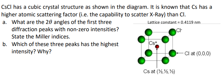 Solved Cscl Has A Cubic Crystal Structure As Shown In The Chegg