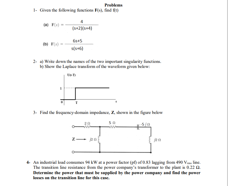 Solved Problems 1 Given The Following Functions F S Find Chegg