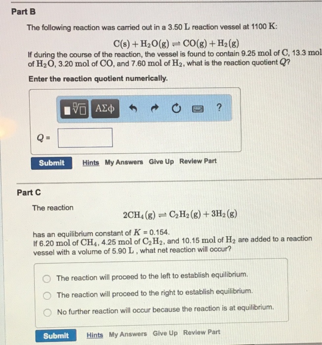 Solved The Following Reaction Was Carried Out In A 3 50 L Chegg