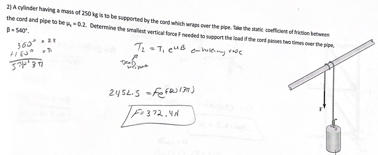 Solved 2 A Cylinder Having A Mass Of 250 Kg Is To Be Chegg