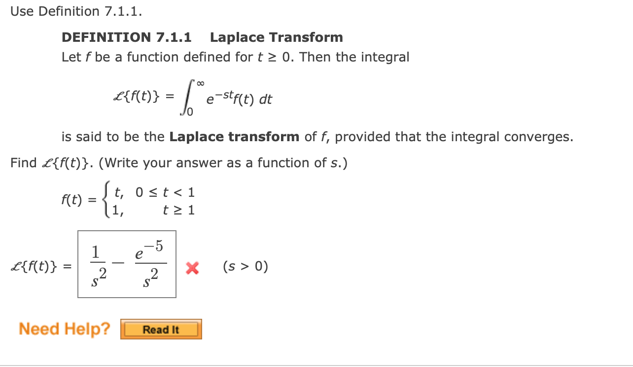 Solved DEFINITION 7 1 1 Laplace Transform Let F Be A Chegg