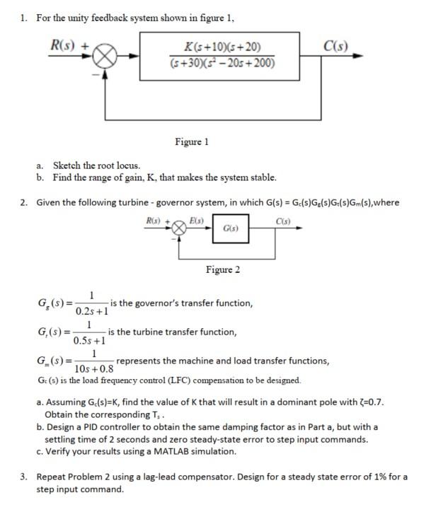 Solved For The Unity Feedback System Shown In Figure Chegg