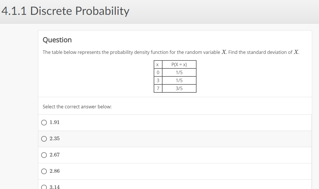 Solved Discrete Probability Question The Table Below Chegg