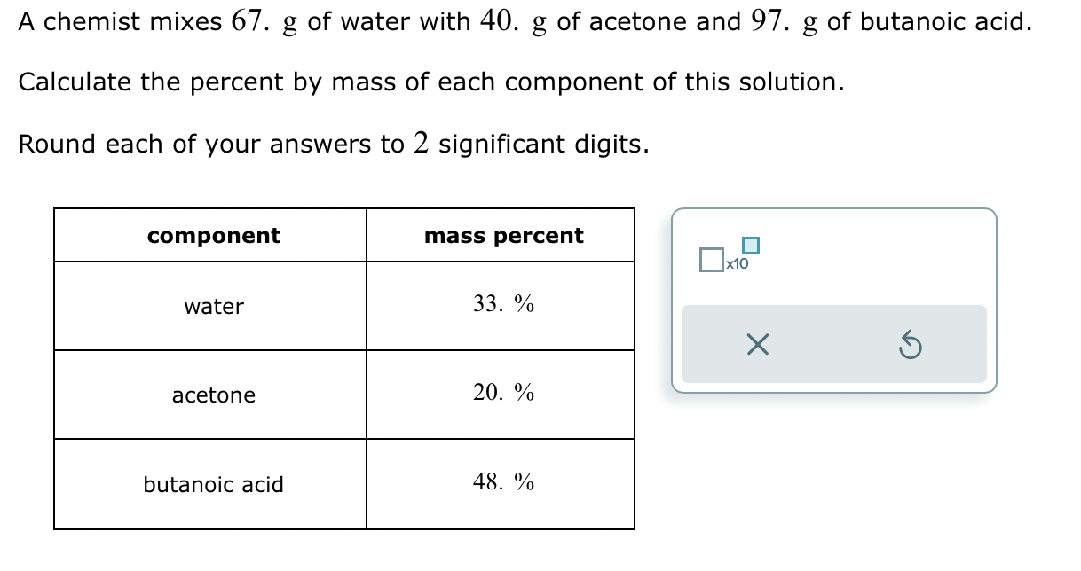 Solved A Chemist Mixes G Of Water With G Of Acetone Chegg