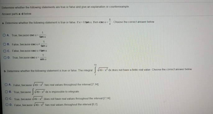 Solved Determine Whether The Following Statements Are True Chegg