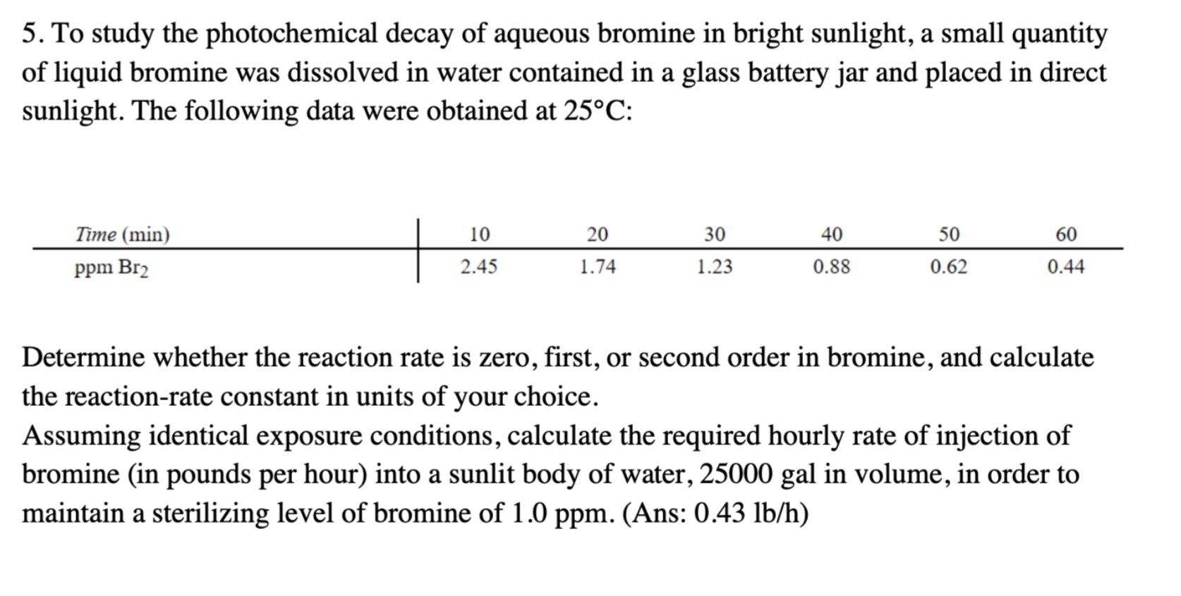 Solved 5 To Study The Photochemical Decay Of Aqueous Chegg