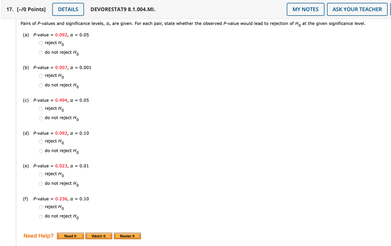 Solved Pairs of P values and significance levels α are Chegg