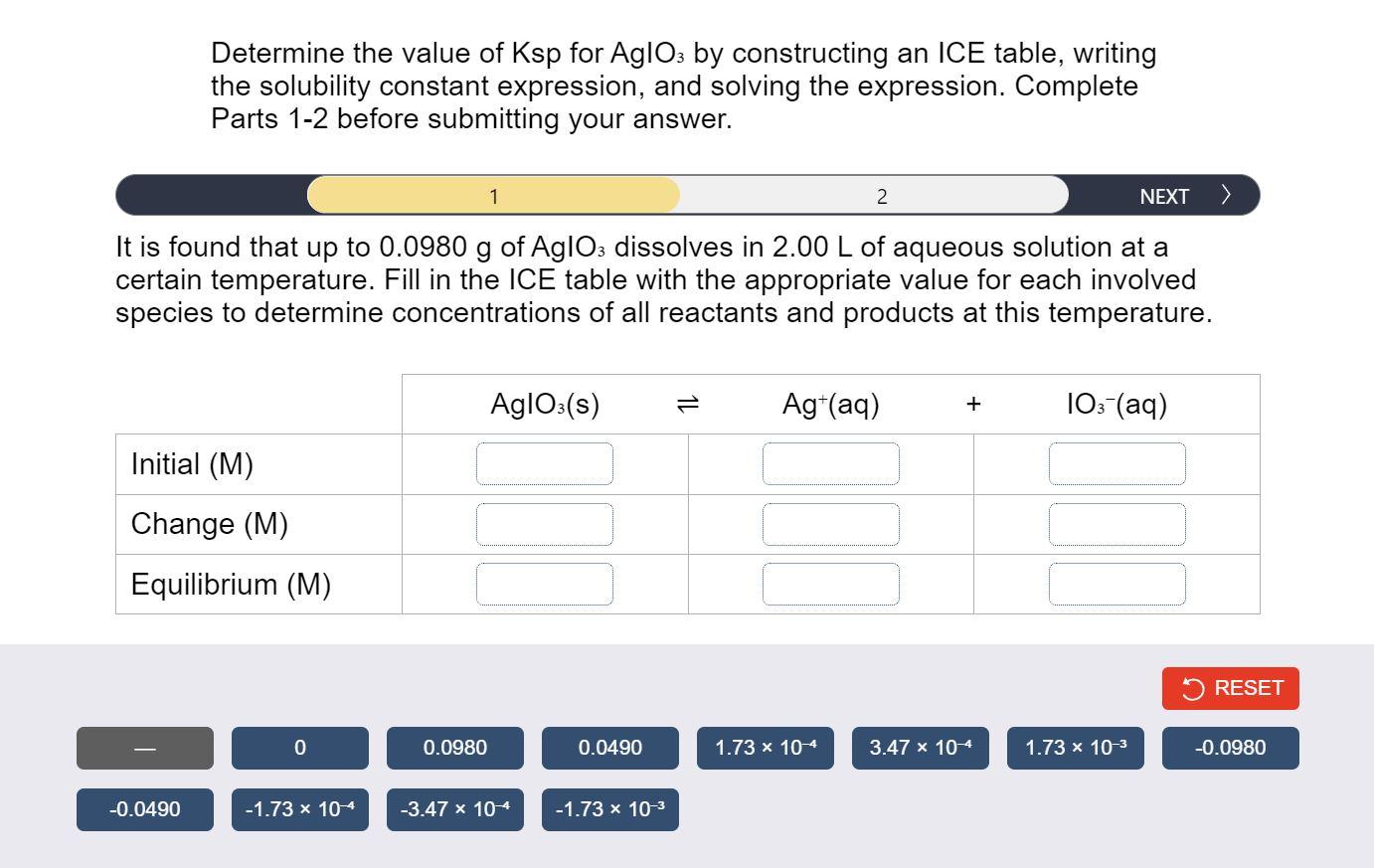 Solved Determine The Value Of Ksp For Agio By Constructing Chegg