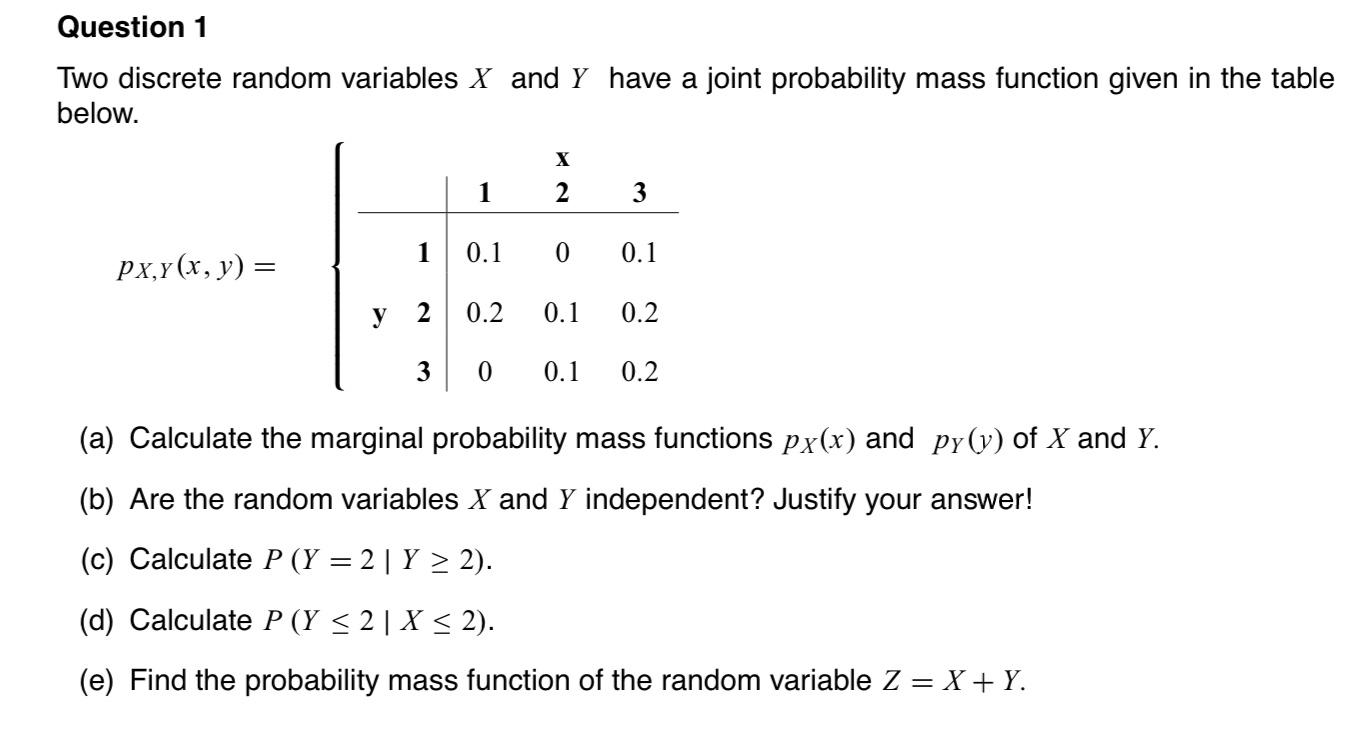 Solved Question Two Discrete Random Variables X And Y Have Chegg