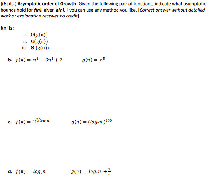 Pts Asymptotic Order Of Growth Given The Chegg