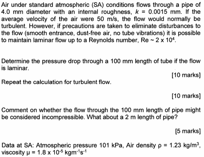 Solved Air Under Standard Atmospheric SA Conditions Flows Chegg