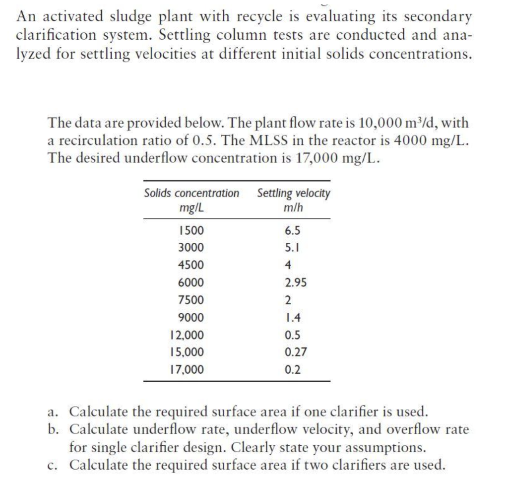 Solved An Activated Sludge Plant With Recycle Is Evaluating Chegg