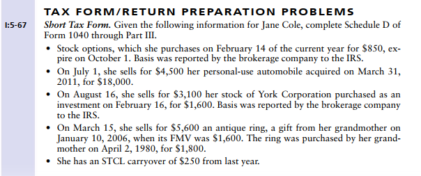 TAX FORM RETURN PREPARATION PROBLEMS Short Tax Form Chegg